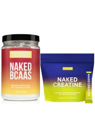NAKED Strawberry Lemonade BCAAs 501g (34 Servings) Lemon Lime Creatine Stick Packs (30 Count) Vegan Non-GMO Gluten Free Soy Free No Additives