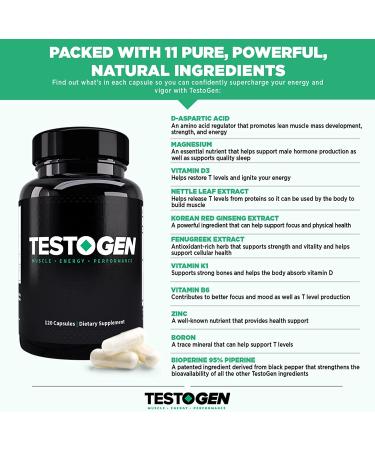 Testogen Testosterone Booster for Men - Natural Male Vitality Supplement to Combat Low Testosterone Fight Fatigue Support Weight Control Increase Muscle Growth  Boost Your Libido - 120 Caps - Buy Online on GoSupps.com