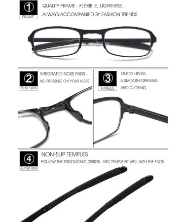 Vevesmundo Foldable Reading Glasses for Men & Women Compact Diopter Glasses with Case (+1.0 to +4.0) Small & Stylish Black Design - Buy Online on GoSupps.com