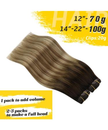 YoungSee Balayage Clip in Hair Extensions 14 Inch Hair Extensions Clip in Double Weft Dark Brown to Medium Brown with Blonde Clip in Human Hair Extensions Ombre 7 Pieces 120 Grams - Buy Online on GoSupps.com