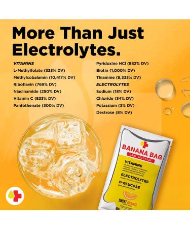 Banana Bag Oral Solution - Sweet Orange 30-Pack | Medbox Hydration Recovery Electrolyte & Vitamin Drink Mix | International Shipping Available - Buy Online on GoSupps.com