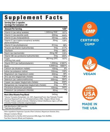 selfevolve Men's Ultra-Vitamin Multivitamin - A Comprehensive Blend of Essential Nutrients with Elderberry Vitamin C Zinc and Vitamin D in 90 Vegetarian Capsules for a Convenient 30-Day Supply - Buy Online on GoSupps.com