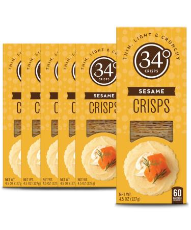 34 Degrees Crisps | Sesame Crisps | Thin, Light & Crunchy Crisps, 6 Pack (4.5oz each) Sesame 6-Pack