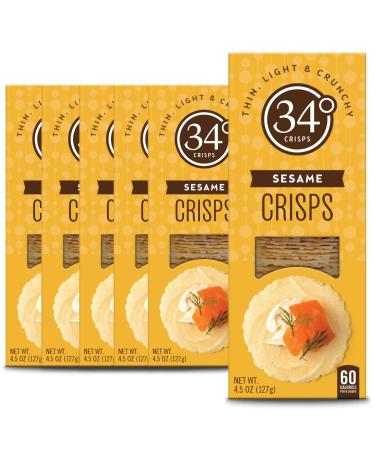 34 Degrees Crisps | Sesame Crisps | Thin, Light & Crunchy Crisps, 6 Pack (4.5oz each) Sesame 6-Pack