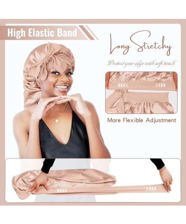 Bonnet Queen Satin Silk Sleeping Cap - Adjustable Night Hair Care for Curly Long Hair | Smooth Breathable Ladies Curler in Champagne - Buy Online on GoSupps.com