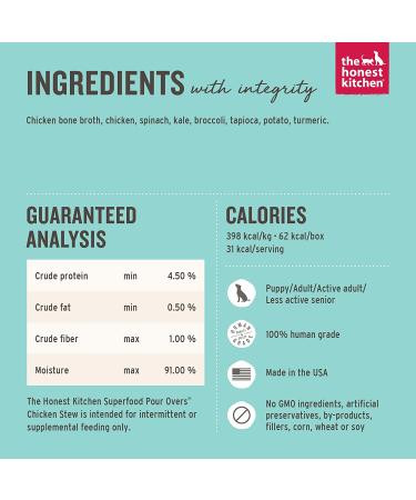The Honest Kitchen Superfood Pour Overs Chicken Stew Dog Food Topper 5.5oz (Pack of 12) - Spinach, Kale & Broccoli - Buy Online on GoSupps.com