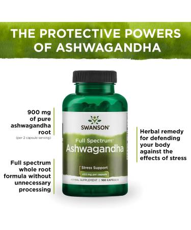 Swanson Ashwagandha 450 mg - 100 Capsules | Natural Stress Relief & Energy Boost - Buy Online on GoSupps.com