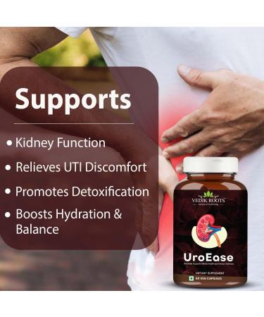 VEDIKROOTS UroEase Ayurvedic Herbal Supplement to Help Maintain Kidney Health & Uric Acid Level Provides Support to Manage Urinary Tract 60 Veg Capsules (Pack of 3) - Buy Online on GoSupps.com