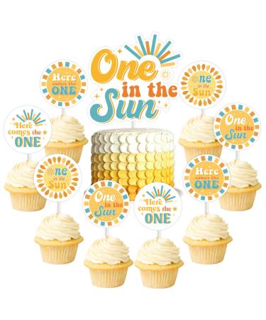 One in the Sun Cake Topper Set - Here Comes the One Cupcake Toppers Retro Boho Sun Smash Cake Topper Cupcake Picks for First Birthday Party Decorations