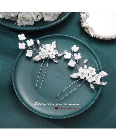 Silver Crystal Flower Bride Wedding Hair Pins - Pack of 2 | Bridal Hair Accessories for Women and Girls - Buy Online on GoSupps.com