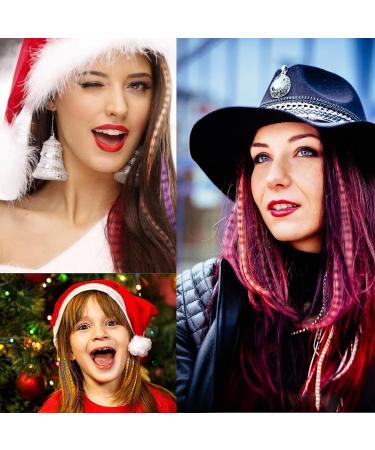 Feather Hair Extensions Kit: 16 Inches 50 Strands Colored Hair Extensions with Rooster & Peacock Feather Earrings - Ideal Christmas Hair Accessories for Women and Girls - Buy Online on GoSupps.com