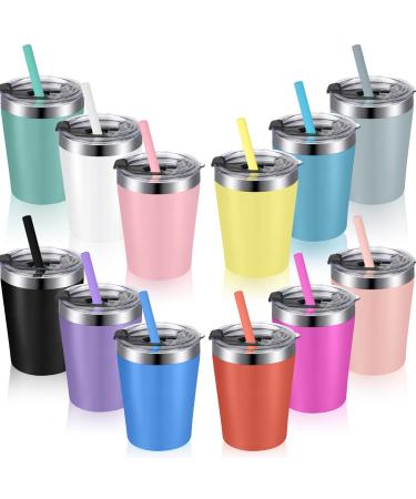 Yahenda 12 Set Kids Cups with Straws and Lids Stainless Steel Sippy Cup Double Wall Vacuum Insulated Water Bottle Spill Proof Hot Drink Tumbler Toddler Smoothie Cup 8.5 oz Bright Color