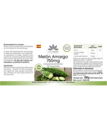 Bitter Melon 750mg - High Dose Vegan Tablets | 120 Count with Chromium | HERBADIREKT by Warnke Vitalstoffe - Premium German Pharmacy Quality - Buy Online on GoSupps.com