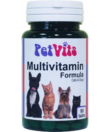PetVits Multivitamin Formula for Cats & Dogs : Multivitamin General Health Pet Supplement : 90 Tablets in a 99% recycled pot