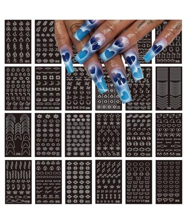 24 Sheets Airbrush Stencils Nail Stickers for Nails Heart Butterfly Flower Moon Stars Hollow French Nail Art Sticker Decals Printing Templates Stencil Tool Manicure Tips DIY Decorations 1 24sheet