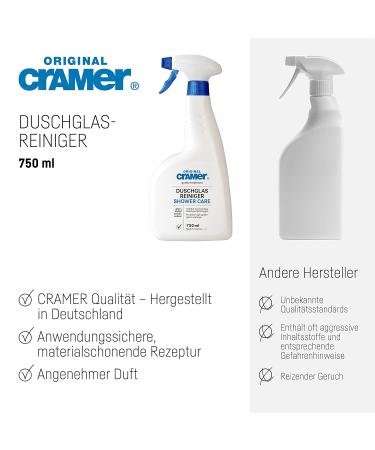 CRAMER Shower Glass Cleaner 750 ml | Spray Cleaner for Real Glass Shower Partitions | Gentle Material-Cleaning Agents for Coated & Uncoated Glass Surfaces | International Shipping Available - Buy Online on GoSupps.com