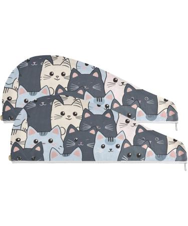 Super Absorbent Cartoon Little Cats Hair Towel 2 Pack | Quick Dry Hair Turbans for Women & Girls - Buy Online on GoSupps.com