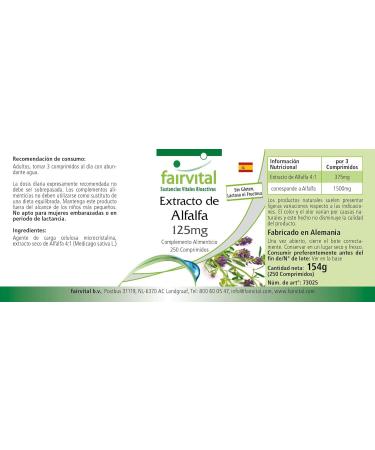 Buy Fairvital Alfalfa Tablets - 125mg Vegan Alfalfa Extract (Medicago Sativa) - 250 Tablets for Optimal Health & Wellness - Buy Online on GoSupps.com