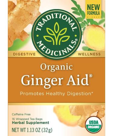 Traditional Medicinals - Organic Ginger Aid Herbal Tea (Pack of 6) - Help Relieve Digestive Upset Indigestion and Nausea - 96 Tea Bags Total Ginger Aid 16 Count (Pack of 6) - Buy Online on GoSupps.com