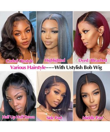 Ustylish 13x4 HD Lace Front Bob Wig Human Hair 180% Density for Black Women 12 inch - Natural Color - Buy Online on GoSupps.com