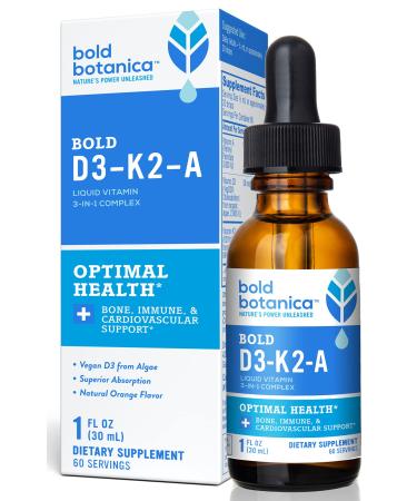 Bold Botanica D3-K2-A - 3-in-1 Complex Liquid Vitamin - Vegan Vitamin D3 with Vitamin K2 and Vitamin A Dietary Supplement - 1 FL OZ. (30mL) (1) - Buy Online on GoSupps.com