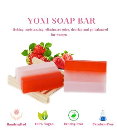 Strawberry Yoni Soap Bar & Oil Set | Natural Feminine Care for pH Balance & Odor Elimination - 150g x2 + 1 fl. oz Perfume Oil - Buy Online on GoSupps.com