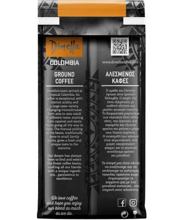 Dimello Single Origin Espresso Colombia Ground Coffee (250g) - Notes of Caramel Exotic Fruits and Reaching Nuts (Colombia) - Buy Online on GoSupps.com