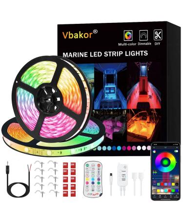 Vbakor Smart Bluetooth LED Boat Light Kit, APP Control RGB Led Boat Lights, Sound Music Sync Interior Lighting Strip, Waterproof Boat Deck Lights for Pontoon, RV Awning Lights RGB-32.8FT