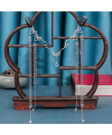 Chinese Retro Tassel Headpiece for Women - Rhinestone Festival Hairpin with Crystal Water Drop Tassels and Face Curtain Eyebrow Pendant in Silver - Buy Online on GoSupps.com