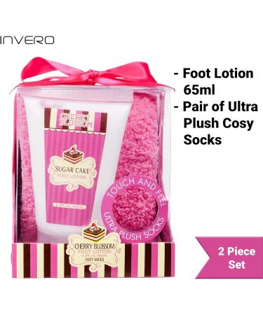 Ladies Cherry Blossom Gift Set: Foot Lotion and Cosy Socks - Pink Box with Bow - Buy Online on GoSupps.com
