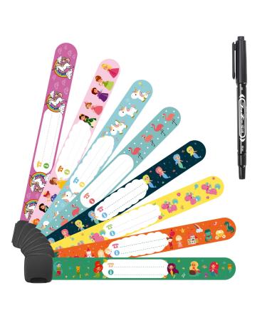 Vicloon Safety Wristband Bracelets 8 Pcs Child Kids ID Bracelet with Pen for Child Emergency Bracelet Anti Lost Safety ID Wristband Waterproof Reusable for Children Boys Girls Toddler Baby Mermaid and unicorn