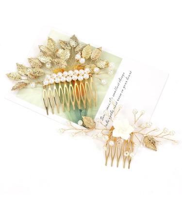 inSowni 17 Pieces Gold Metal Wedding Bridal Leaf Flower Pearl Hair Side Combs Slides+U-shaped Hair Pins Formal Prom Party Headpieces for Brides Bridesmaids Women Girls - Buy Online on GoSupps.com