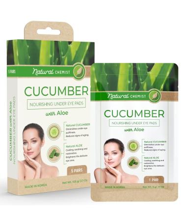 Natural Chemist Cucumber & Aloe Under Eye Patches - Diminishes Dark Circles & Puffiness  Anti-aging  Cooling & Soothing Under Eye Pads - Cruelty Free Korean Skincare For All Skin Types - 5 Pairs