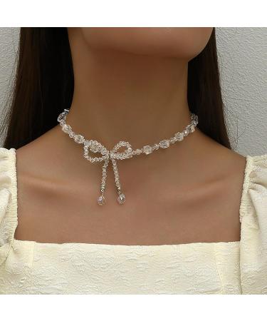 Oralgo Stylish Crystal Loop Trailer Necklace - Elegant Pearl Choker for Parties | Unique Design & Charm - Buy Online on GoSupps.com