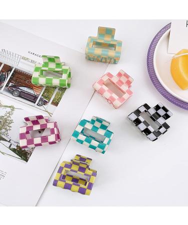 5PCS Checkered Claw Clip Acrylic Square Small Hair Claw Clips Set for Thin Hair - Exquisit Shark Clips Aesthetic Barrettes for Women - Buy Online on GoSupps.com