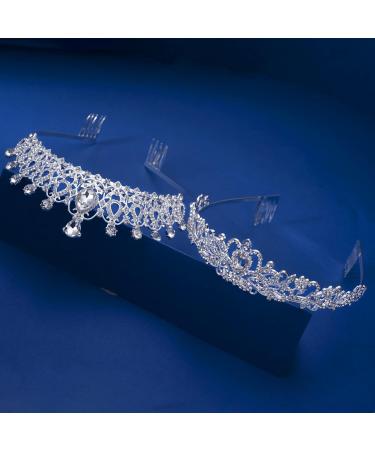 2 Pack Silver Crystal Tiara Crown Jewelry Set for Women & Girls - Elegant Rhinestone Diadem Headpiece for Princess Birthday, Wedding, Prom & Pageant Gift - Buy Online on GoSupps.com