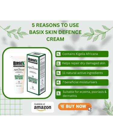Basix Skin Defence Repair Cream for Eczema, Psoriasis & Dermatitis - Natural Ingredients for Dry, Itchy Skin - Kigelia, Lemon, Ginger, Rosemary & Vitamin E - Buy Online on GoSupps.com