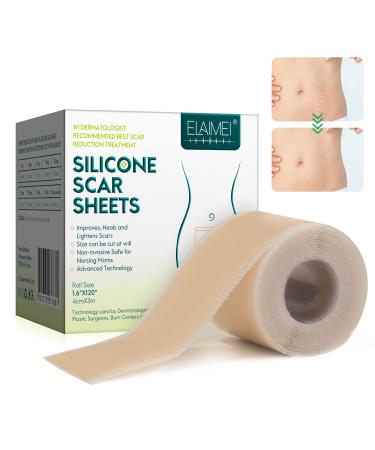 Silicone Scar Sheets (1.6” x 120”), Medical Grade Soft Silicone Scar Tape Roll, Reusable Scar Silicone Strips, Professional Scar Removal Sheets for C-Section, Surgery, Burn, Keloid, Acne et 1.6''x120''