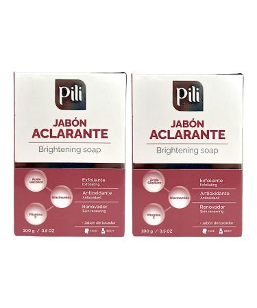 Pili Brightening Soap | Skin Brightening Soap for Face | Exfoliating Bar with Glycolic Acid Vitamin C & Niacinamide | Even Skin Tone & Glowing Skin | Antioxidant Formula. 3.5 oz (2 Pack)