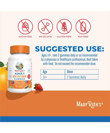 MaryRuth Organics Multivitamin for Women and Men | Sugar Free | Adult Multimineral Gummy with Vitamin C | D and E | B Vitamins | Biotin | Zinc | Vegan | Non-GMO | Gluten Free | 60 Count - Buy Online on GoSupps.com