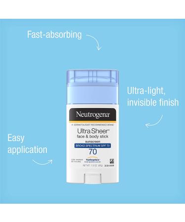 Neutrogena Ultra Sheer Face & Body Sunscreen Stick SPF 70 - 1.5 oz (42 g) | Water Resistant & Lightweight - Buy Online on GoSupps.com