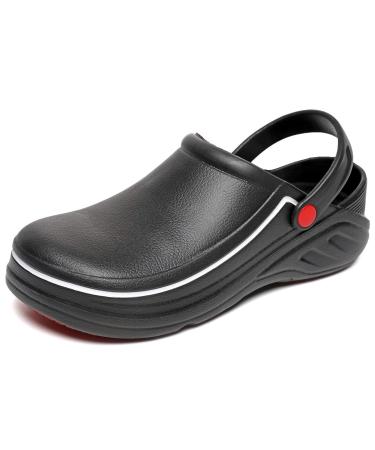 Baiderly Men and Women's Garden Nursing Doctors Water Resistant Safty Work Shoes Non Slip Kitchen Chef Clogs 9 Women/8 Men Black