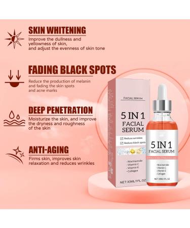 homomdy Skin Vitamin Serum 5in1 AntiWrinkle Firming AntiAging Serum Lifting Firming Serum Moisturizing Reduces Fine Lines Brightening Pigment Remover for Face 2pcs - Buy Online on GoSupps.com