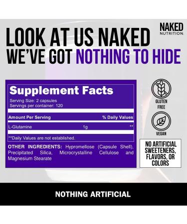 NAKED Pure Micronized Creatine Monohydrate 200 Servings + Pure L-Glutamine 240 Capsules Bundle: Vegan Non-GMO Gluten Free. Minimize Muscle Breakdown & Improve Protein Synthesis. Nothing Artificial - Buy Online on GoSupps.com