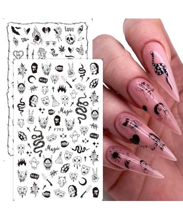 Black Skull Goth 3D Nail Stickers - 8 Pcs Designer Decals for Acrylic Nails - Buy Online on GoSupps.com