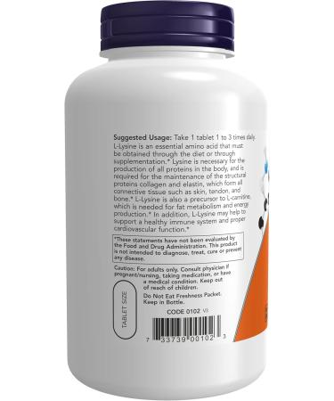 Now Foods L-Lysine 500 mg - 250 Tablets | Immune Support | Buy Online - International Shipping Available - Buy Online on GoSupps.com