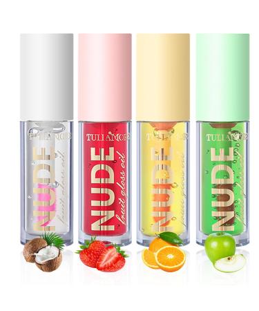 4 Colors Fruit Color Changing Lip Gloss lipstick PH Temperature Color Changing Lip Oil Tinted Lip Stain Lip Balm Long Lasting Nourishing Moisturizing Lip Glow Oil for Lip Care