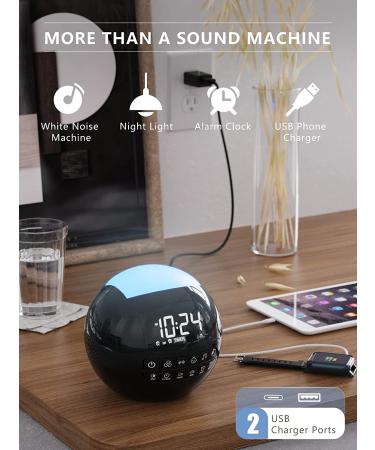 4-in-1 White Noise Sound Machine with Night Light for Kids & Adults | 42 Natural Soothing Sounds, Dual Alarm Clock, 2 USB Ports | Ideal for Bedroom, Office, Home | Auto-Off Timer | 16 Volume Levels - R-Black - Buy Online on GoSupps.com