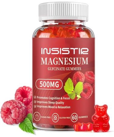 Magnesium Glycinate Gummies 500mg - Sugar Free Chelated Magnesium Potassium Supplement with Vitamin D B6 CoQ10 for Relaxation Calm Mood & Sleep Support - 60 Raspberry Gummies