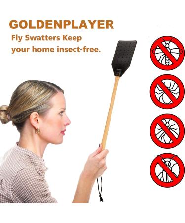 Heavy Duty Leather Fly Swatter Black with Bench Wood Handle 19.7" Length Fly Catcher and Insects Catcher with Ease - Buy Online on GoSupps.com
